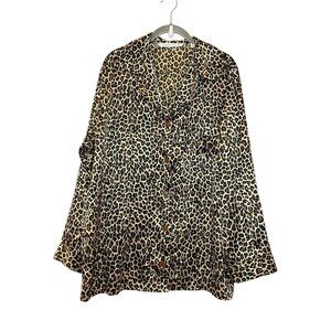 VTG Y2K Victorias Secret Satin Pajama Long Sleeve Tunic Shirt Oversize Leopard L